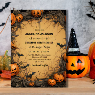 Convite Abóbora de Aniversário de 40 anos de Halloween Mor