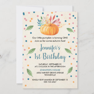 Convite Abóbora de Aquarela Laranja Aniversário