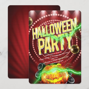 Convite Abóbora de Discoteca de Halloween Vermelho Retro