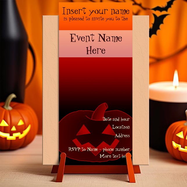 Convite Abóbora de Halloween 002 (Customizable invitation with the image of a scary smiling halloween carved pumpkin. )