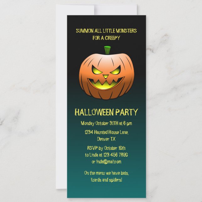 Convite Abóbora de Halloween Assustadora (Frente)