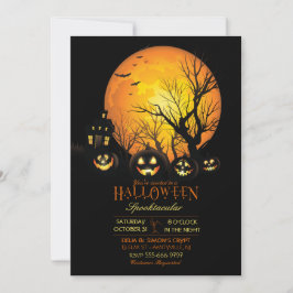 Convite Abóbora de Halloween Assustadora Lua Cheia Escura