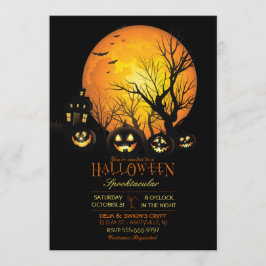 Convite Abóbora de Halloween Assustadora Lua Cheia Escura