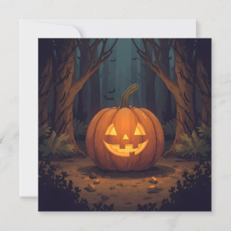 Convite Abóbora de Halloween Brilhando na Floresta