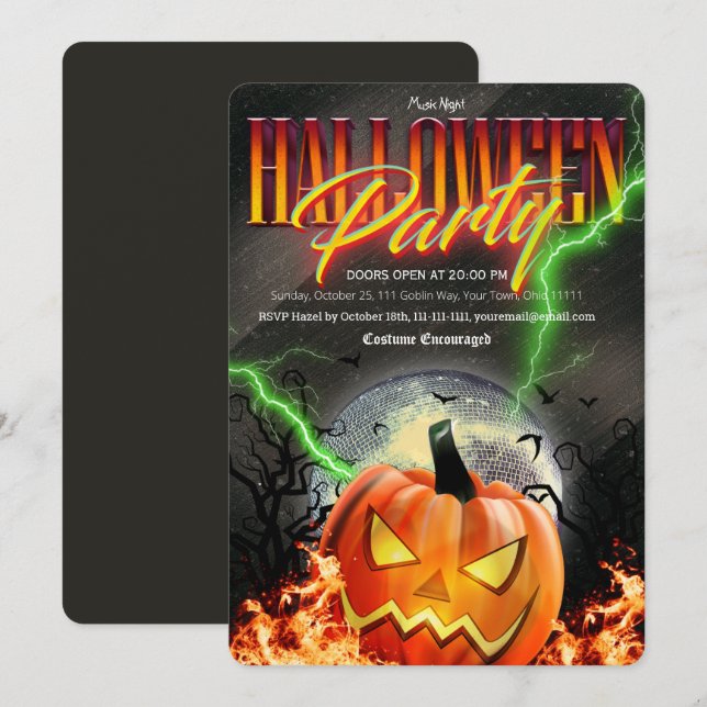 Convite Abóbora de Halloween Disco Assustador (Frente/Verso)