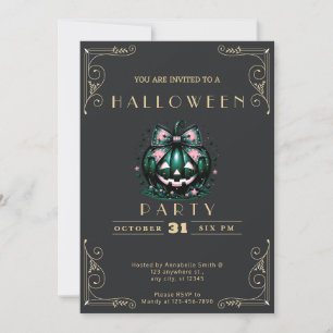 Convite Abóbora de Halloween em Quadro Negro e Dourado