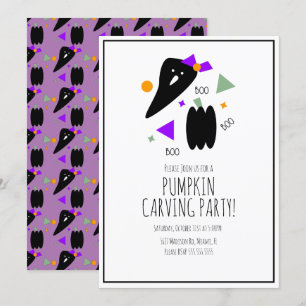 Convite Abóbora de Halloween Gravura Fantasma Confete Fofo