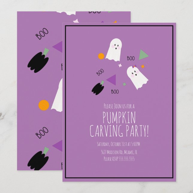 Convite Abóbora de Halloween Muito Fofo Fantasma Confete (Frente/Verso)