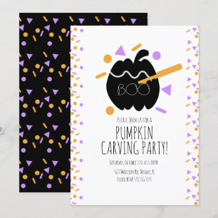 Convite Abóbora de Halloween preta para entalhe com confet