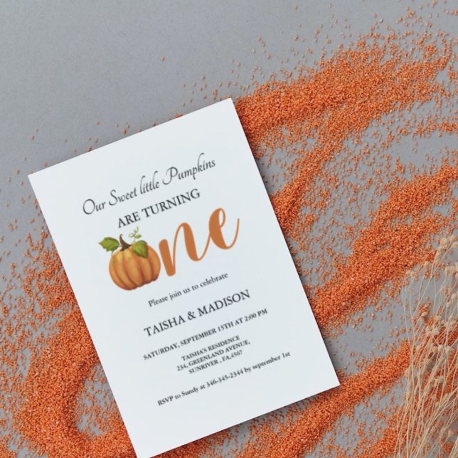 Convite Abóbora de outono Gêmeos primeira festa de anivers (Criador carregado)