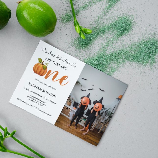 Convite Abóbora de outono Gêmeos primeira festa de anivers (Criador carregado)