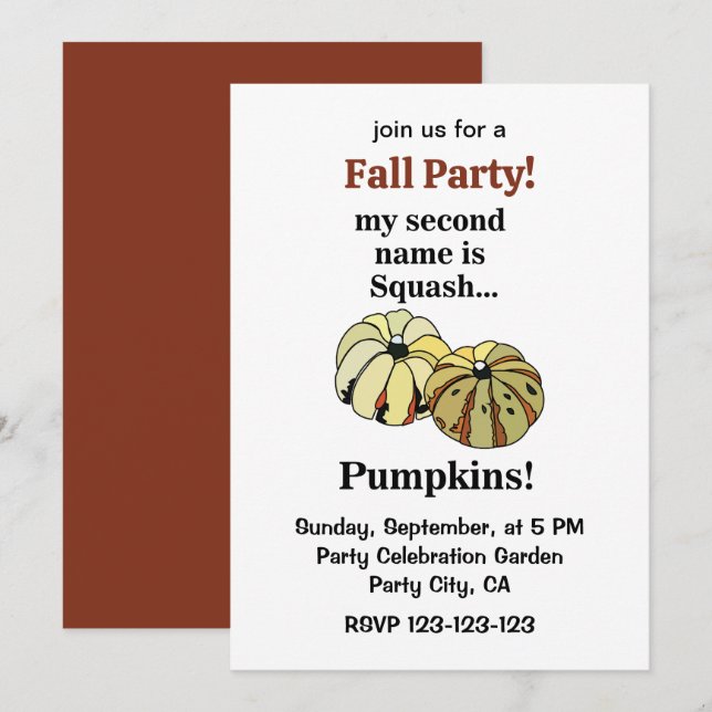 Convite Abóbora Divertida Festa de Outono (Frente/Verso)
