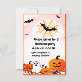 Convite Abóbora e Fantasma do Halloween moderno e bonito