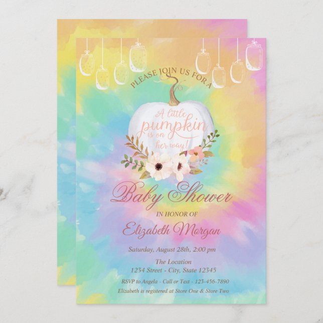 Convite Abóbora Elegante, Chá de fraldas Corante Floral (Frente/Verso)