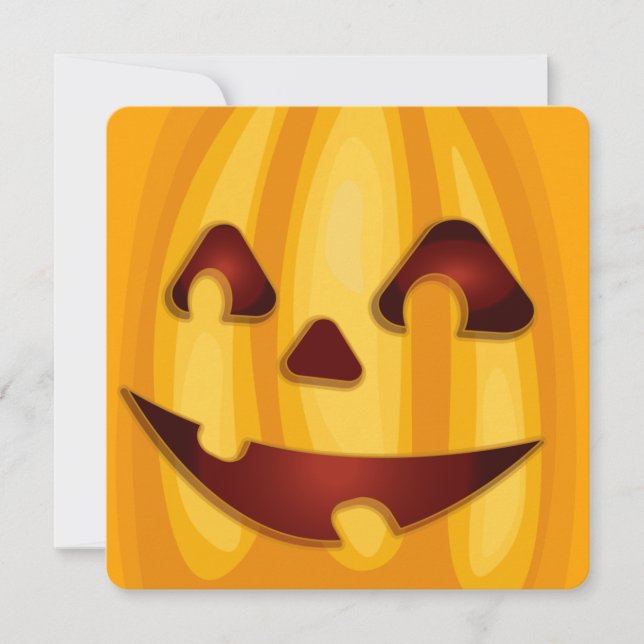 Convite Abóbora esculpida sorrindo design de Halloween (Frente)