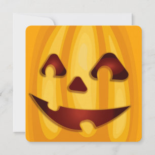 Convite Abóbora esculpida sorrindo design de Halloween