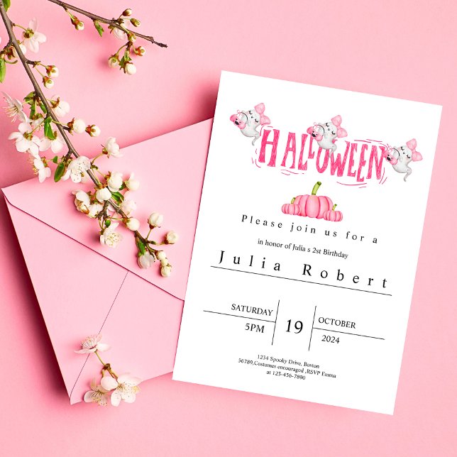 Convite Abóbora-fantasma cor-de-rosa-d-água do Halloween (Criador carregado)