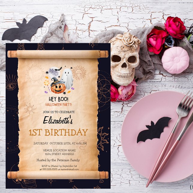 Convite Abóbora Fantasma Halloween Místico Aniversário (Criador carregado)