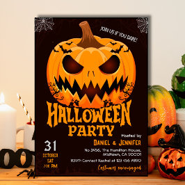 Convite Abóbora Flamejante Jack o lantern morcegos Hallowe