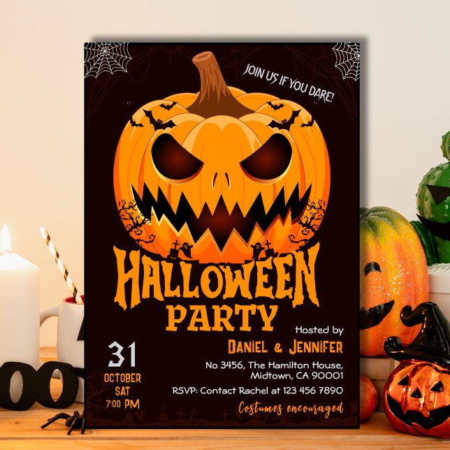 Convite Abóbora Flamejante Jack o lantern morcegos Hallowe (Criador carregado)
