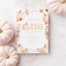 Abóbora floral com laço laranja e rosa para 1º ani