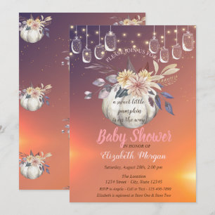 Convite Abóbora Floral Elegante, Luzes, Chás de Bebê