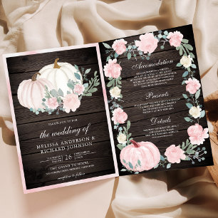 Convite Abóbora Floral Rosa Bege Código QR Casamento de Ma