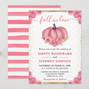 Convite Abóbora Floral Rosa Casamento de Outono