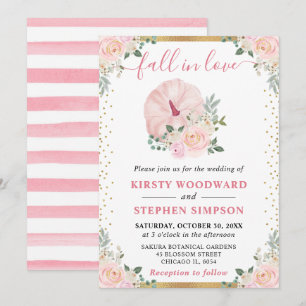 Convite Abóbora Floral Rosa Claro Casamento de Outono