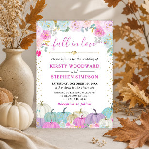 Convite Abóbora Floral Roxa e Azul Casamento de Outono