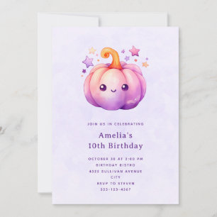 Convite Abóbora Fofa em Imagem Pastel de Halloween de Aniv