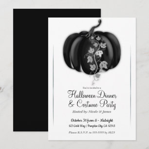 Convite Abóbora Glam Preta e Prata para Jantar de Hallowee