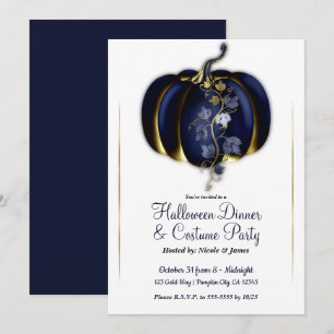 Convite Abóbora Glamour Dourado Azul Marinho Jantar de Hal