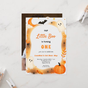 Convite Abóbora Laranja Fantasma Aquarela Aniversário Hall