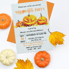 Convite Abóbora Laranja Jack O Lantern Folhas de Outono Fe
