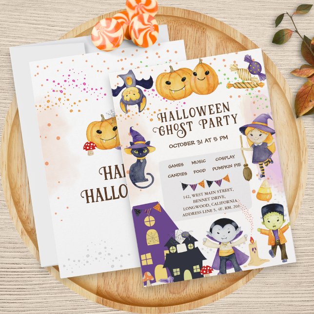 Convite Abóbora Laranja Roxa Moderna Festa de Halloween pa (Criador carregado)