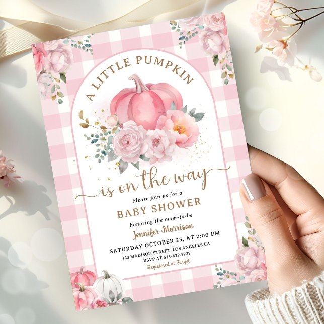 Convite Abóbora No Caminho Da Chá de fraldas Menina Rosa C (Criador carregado)