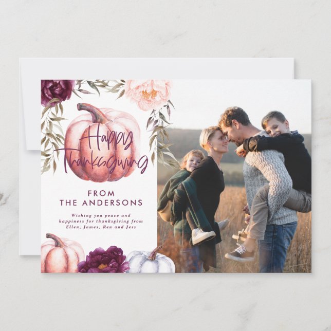 Convite abóbora outono roxo ação de graças foto (Frente)