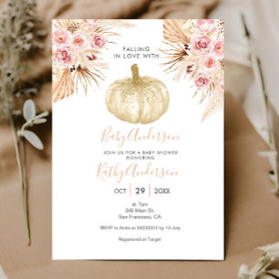 Convite Abóbora Pampas Grass Caindo no Chá de fraldas do A