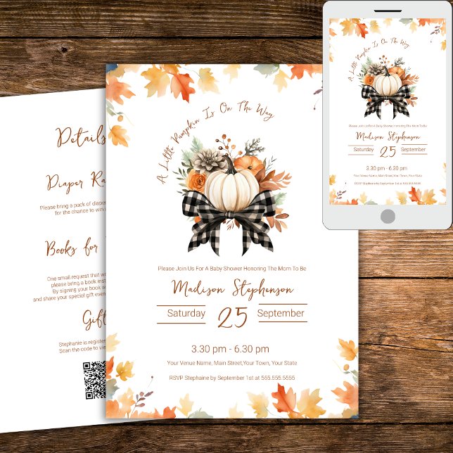 Convite Abóbora Pequena de Fita de xadrez no Caminho do Có (Criador carregado)