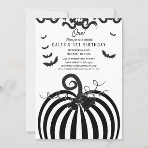 Convite Abóbora Preto e Branco Halloween 1º Aniversário