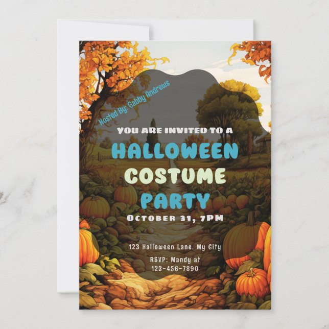 Convite Abóbora Pumpkin Pall Trees Sai do Outono (Frente)