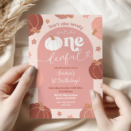 Convite Abóbora Rosa Pastel Retrô Primeiro Aniversário