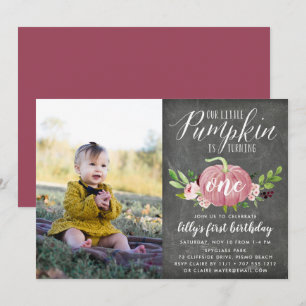 Convite Abóbora Rosa Personalizada Foto de Aniversário de