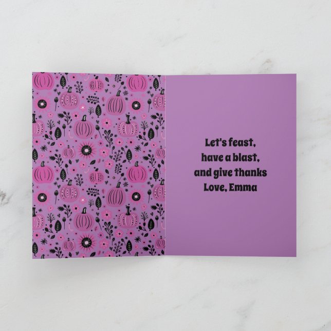 Convite Abóbora roxa e flores de outono personalizadas  (Interior)