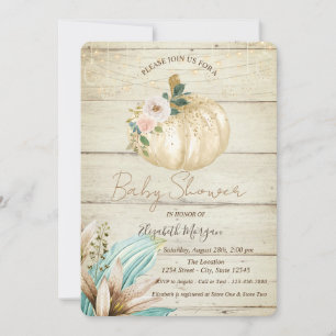 Convite Abóbora, Textura de Madeira, Flores Boho Chá de Be