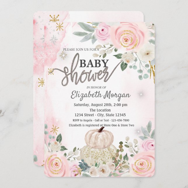 Convite Abóboras Aquarelas,Flores Bebê Showe (Frente/Verso)