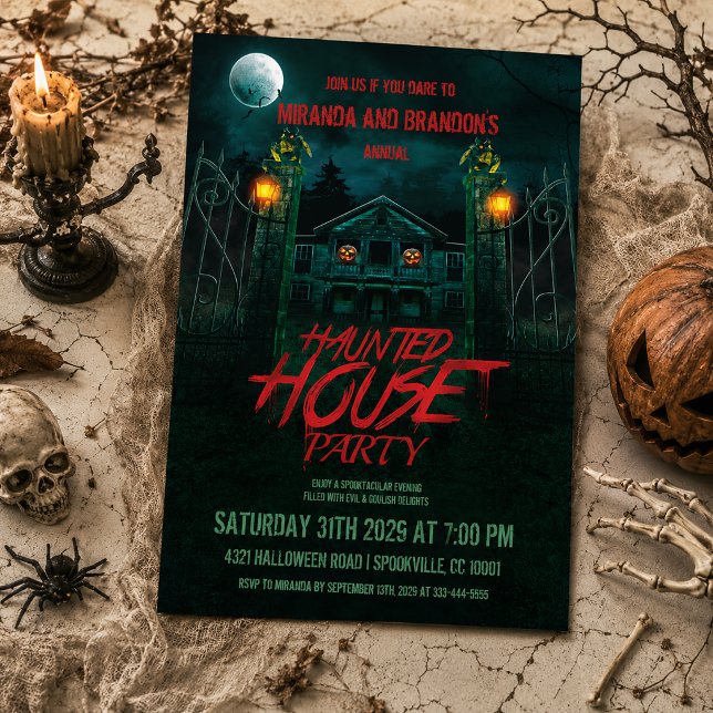 Convite Abóboras Assustadoras Casa Assombrada de Halloween (Criador carregado)
