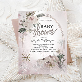 Convite Abóboras Boho Flores, Flocos de Neve Baby Shower