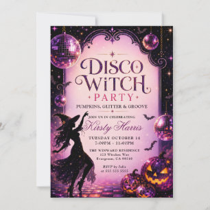 Convite Abóboras Brilhantes de Bruxa Disco para Festa de A